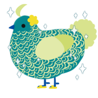 A teal and lemon chicken with a double-lace pattern