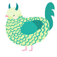 Haru, a apple and turquoise chicken with a lace pattern