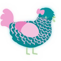 A teal and pink chicken with a lace pattern