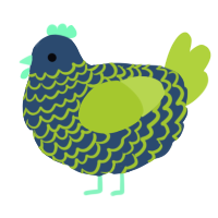 A beige and indigo chicken with a lace pattern
