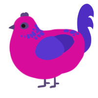 Byte, a fuchsia and indigo chicken with a neck-speckle pattern
