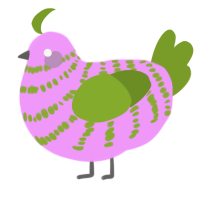 A lavender and chartreuse chicken with a bar pattern