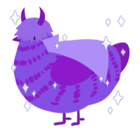 Bawkiolet, a blurple and violet chicken with a bar pattern