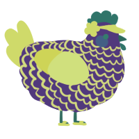 A indigo and yellow chicken with a lace pattern