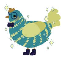 Shiny, a cerulean and lemon chicken with a bar pattern