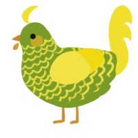 A chartreuse and yellow chicken with a lace pattern