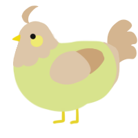 A lemon and beige chicken with a head pattern