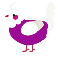 Miss, a plum and white chicken with a head pattern