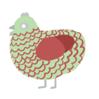 A gluppy and red chicken with a lace pattern