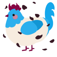 A beige and sky chicken with a speckle pattern