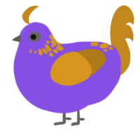 Iced Ube Latte, a blurple and ochre chicken with a neck-speckle pattern