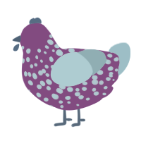 A violet and sky chicken with a speckle pattern