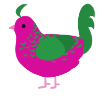 A fuchsia and viridian chicken with a half-lace pattern
