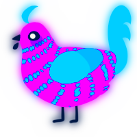 Neon Sign, a amethyst and sky chicken with a bar pattern
