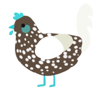 Life Blow, a bark and white chicken with a speckle pattern