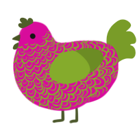 extremely unpleasant, a fuchsia and chartreuse chicken with a double-lace pattern