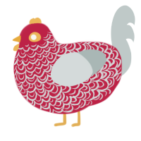 A crimson and silver chicken with a double-lace pattern