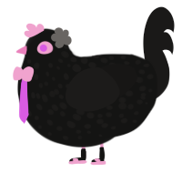 Funky at Heart, a black and sable chicken with a speckle pattern