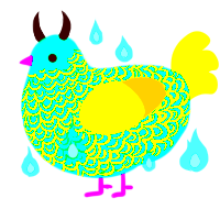 A teal and ochre chicken with a double-lace pattern
