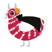 A crimson and white chicken with a lace pattern