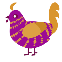 A plum and orange chicken with a bar pattern