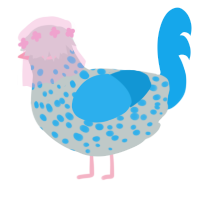 A silver and sky chicken with a speckle pattern