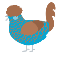 Patio, a cerulean and brown chicken with a lace pattern