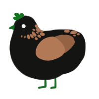 A black and brown chicken with a neck-speckle pattern