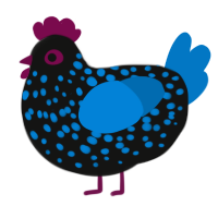 A black and sapphire chicken with a speckle pattern