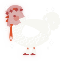 A white chicken with a lace pattern