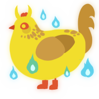 Taroa, a yellow and gold chicken with a neck-speckle pattern