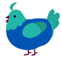 A ultramarine and turquoise chicken with a head pattern