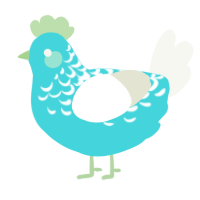 Microphone, a aqua and white chicken with a half-lace pattern