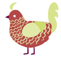rat, a red and lemon chicken with a lace pattern