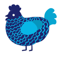 Binary Pulsar, a navy and cerulean chicken with a lace pattern