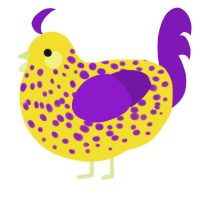 Peanut Butter, a yellow and violet chicken with a speckle pattern