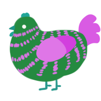 A viridian and orchid chicken with a bar pattern