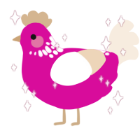 A fuchsia and cream chicken with a neck-speckle pattern