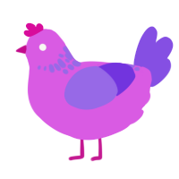A orchid and blurple chicken with a neck-speckle pattern