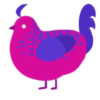 A fuchsia and indigo chicken with a half-lace pattern
