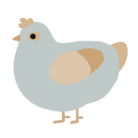 pee, a silver and beige chicken