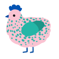 A rose and turquoise chicken with a speckle pattern
