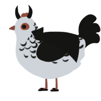 Malthus, a mist and black chicken with a half-lace pattern
