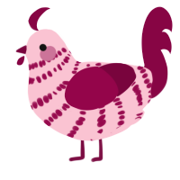 A rose and maroon chicken with a bar pattern