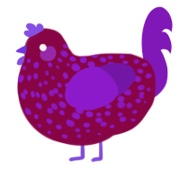 teaspoon, a maroon and violet chicken with a speckle pattern