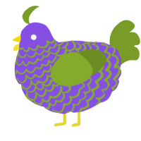 chickie, a blurple and chartreuse chicken with a lace pattern