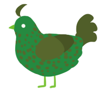 A viridian and olive chicken with a speckle pattern