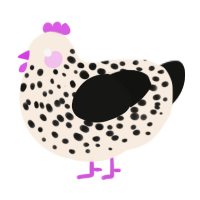 Oddball, a cream and black chicken with a speckle pattern