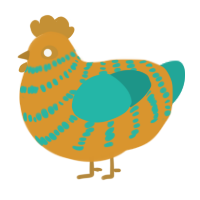 Sunkist, a orange and turquoise chicken with a bar pattern