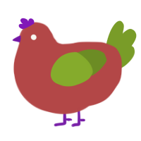 ufs apple, a red and chartreuse chicken
